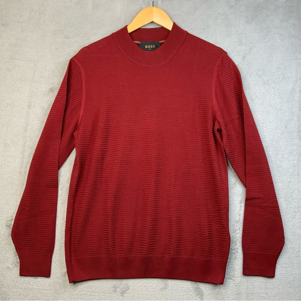 Hugo Boss BOSS Men's Mock-Neck Silk Red Sweater. Men Size Medium.
